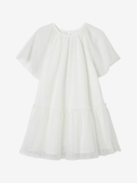 Tule feestjurk met pailletten, vlindermouwen voor meisjes ecru - vertbaudet enfant 