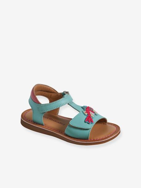 Sandales scratchées cuir enfant collection maternelle turquoise - vertbaudet enfant 