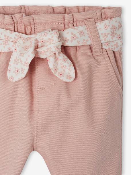 Paperbag babybroek met riem korstmos+lichtroze - vertbaudet enfant 