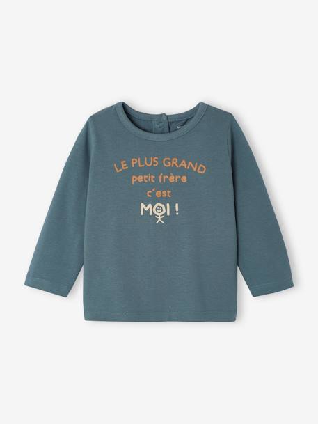 T-shirt met lange mouwen en tekst voor baby's groenblauw+wit - vertbaudet enfant 