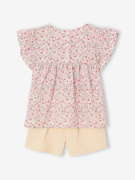 Ensemble fille blouse short en gaze de coton jaune pastel+lilas+vanille+vert sauge - vertbaudet enfant 