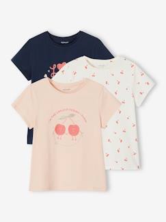 Meisje-T-shirt, souspull-Set van 3 verschillende T-shirts voor meisjes met iriserende details