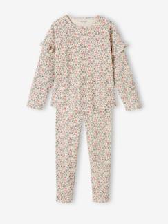 Meisje-Pyjama, pyjamapakje-Meisjespyjama van ribtricot met bloemenprint