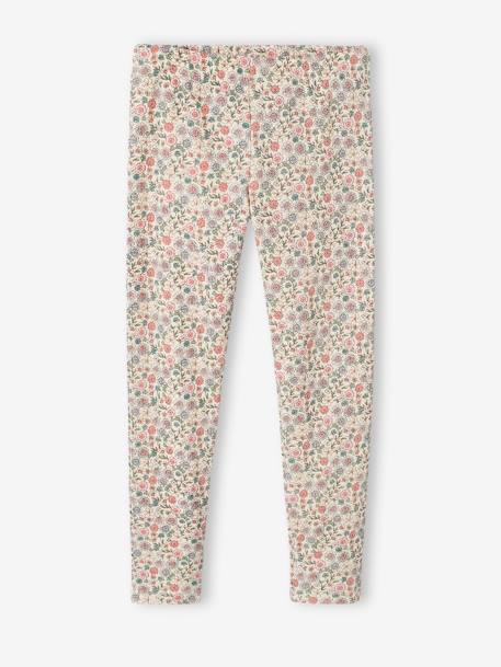 Pyjama fille en maille côtelée imprimé fleuri écru - vertbaudet enfant 