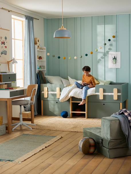 Lit en hauteur avec rangements EVEREST kaki - vertbaudet enfant 