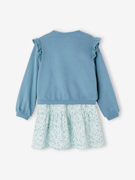 Set jurk en cardigan voor meisje jeansblauw+perzik+smaragdgroen - vertbaudet enfant 