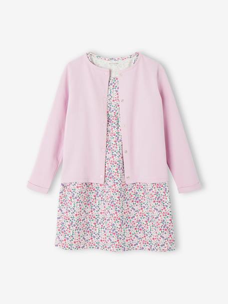 Ensemble fille robe + gilet mauve+rose imprimé - vertbaudet enfant 