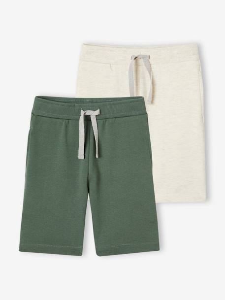 Lot de 2 bermudas garçon en molleton lot encre+lot rouge+vert sauge - vertbaudet enfant 