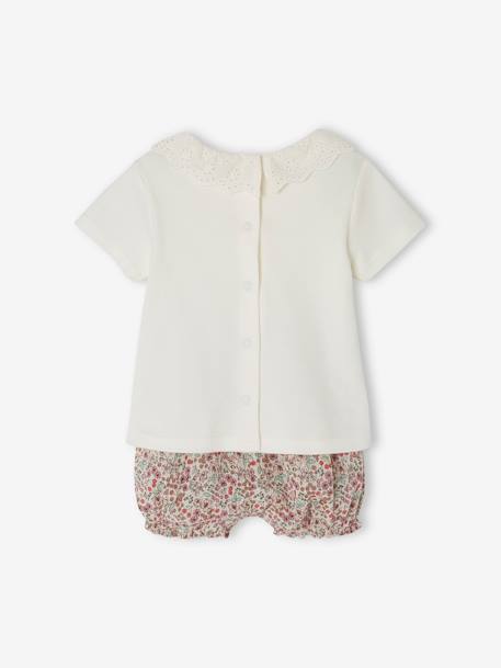 Ensemble T-shirt avec col et short fleuri naissance écru - vertbaudet enfant 