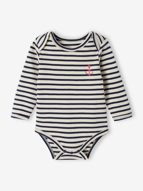 Lot de 5 bodies manches longues bébé emmanchure US en coton Bio bleu nuit - vertbaudet enfant 