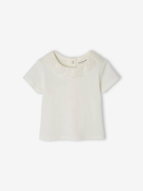 Ensemble T-shirt avec col et short fleuri naissance écru - vertbaudet enfant 