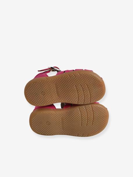 Sandales bébé cuir bout fermé beige irisé+blanc imprimé+fuchsia - vertbaudet enfant 