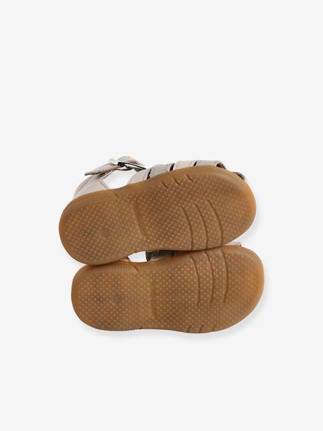 Sandales bébé cuir bout fermé beige irisé+blanc imprimé+fuchsia - vertbaudet enfant 