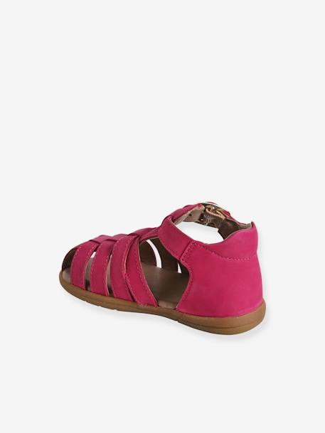 Sandales bébé cuir bout fermé beige irisé+blanc imprimé+fuchsia - vertbaudet enfant 