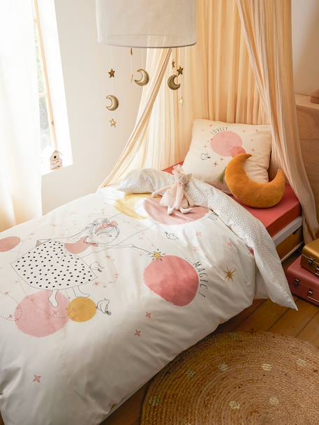 Parure housse de couette enfant et taie d'oreiller avec coton recyclé PRINCESSE POESIE blanc imprimé - vertbaudet enfant 