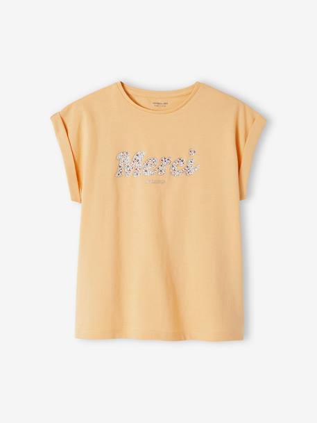 Fille-T-shirt, sous-pull-T-shirt à message motifs fleurs fille