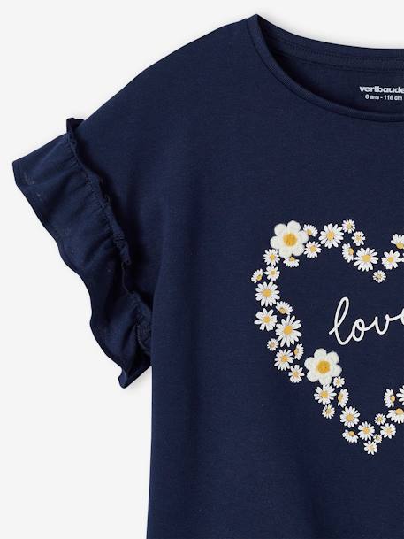 T-shirt fille motif fantaisie manches courtes volantées anthracite+jaune pâle+marine+rose pâle - vertbaudet enfant 