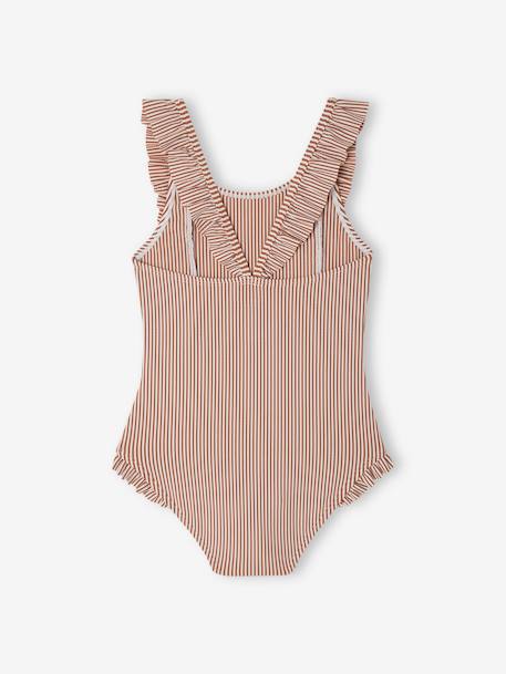 Maillot de bain rayé 1 pièce fille terracotta - vertbaudet enfant 