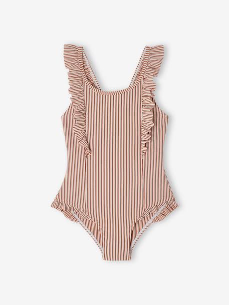 Maillot de bain rayé 1 pièce fille terracotta - vertbaudet enfant 