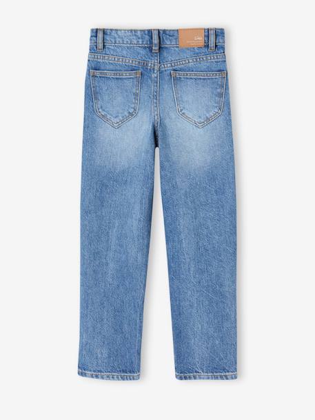 Jean fille droit MorphologiK tour de hanches Fin bleu foncé+denim bleached+stone - vertbaudet enfant 