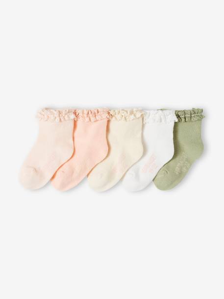Set van 5 paar halfhoge sokken meisjes (baby) perzik - vertbaudet enfant 