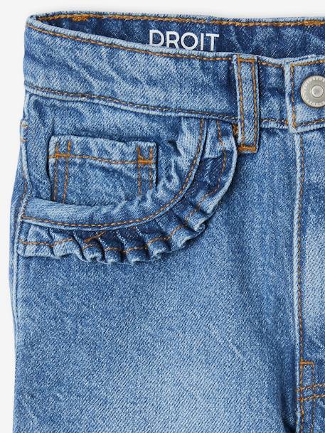 Jean fille droit MorphologiK tour de hanches Fin bleu foncé+denim bleached+stone - vertbaudet enfant 