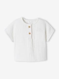Baby-Overhemd, blouse-Babyshirt met Tunesische hals van katoengaas, aanpasbaar