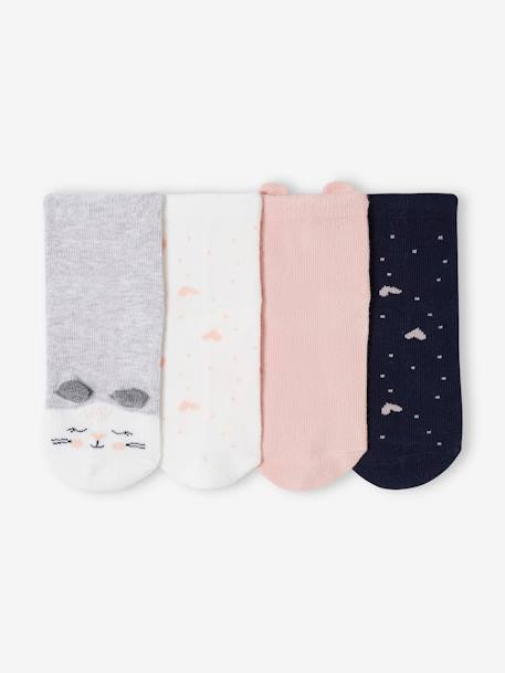 Lot de 4 paires de chaussettes chat et coeurs fille rose - vertbaudet enfant 
