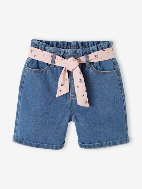 Fille-Short-Bermuda en jean style paperbag fille