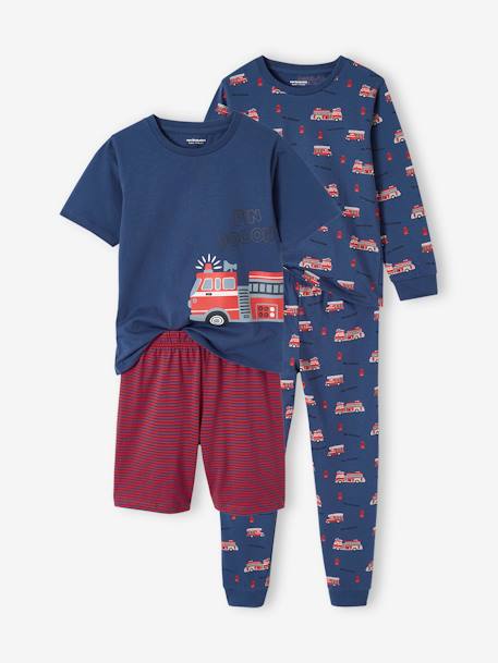 Lot pyjama + pyjashort garçon pompiers bleu océan - vertbaudet enfant 