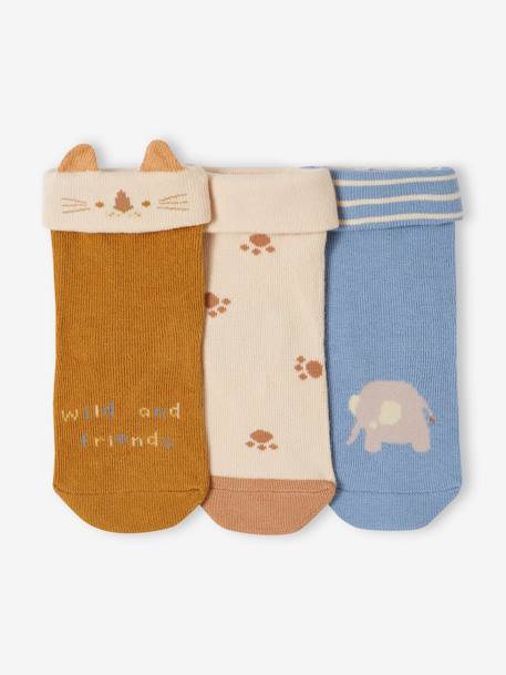 Lot de 3 paires de chaussettes 'animaux' bébé bleu grisé - vertbaudet enfant 