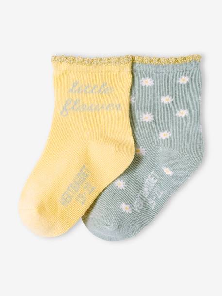 Set van 2 paar sokjes met bloemen voor babymeisje lichtgeel - vertbaudet enfant 