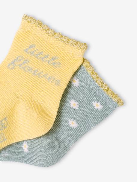 Set van 2 paar sokjes met bloemen voor babymeisje lichtgeel - vertbaudet enfant 