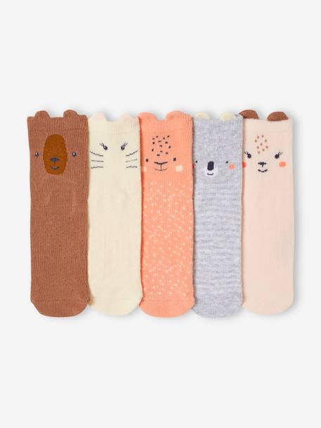 Lot de 5 paires de chaussettes 'animaux' bébé rose - vertbaudet enfant 