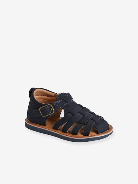 Sandales bébé cuir fermées à boucle marine+marron - vertbaudet enfant 