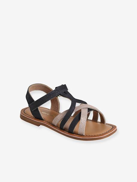 Leren kindersandalen met klittenband veel blauw+wit - vertbaudet enfant 