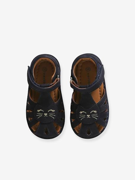 Sandales bébé cuir à scratchs fermées acajou+marine+or - vertbaudet enfant 