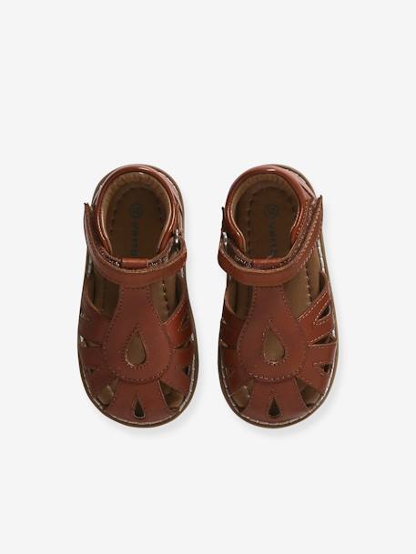 Sandales bébé cuir à scratchs fermées acajou+marine+or - vertbaudet enfant 