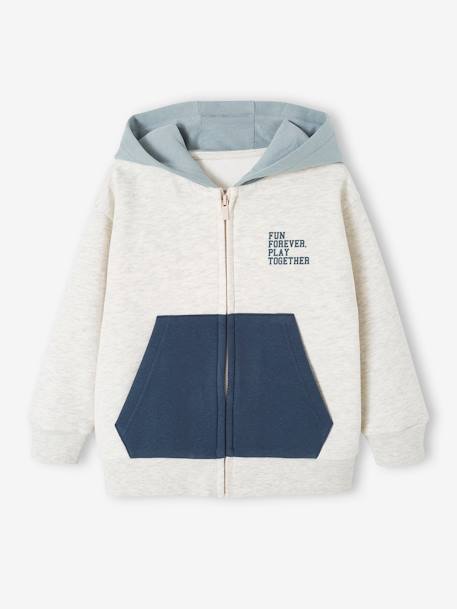 Sportieve sweater met rits en capuchon, colourblock jongens blauwgroen - vertbaudet enfant 