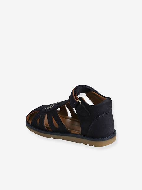 Sandales bébé cuir à scratchs fermées acajou+marine+or - vertbaudet enfant 