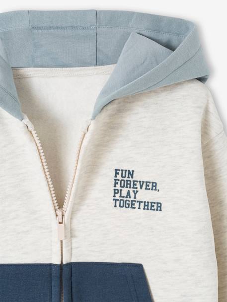 Sportieve sweater met rits en capuchon, colourblock jongens blauwgroen - vertbaudet enfant 