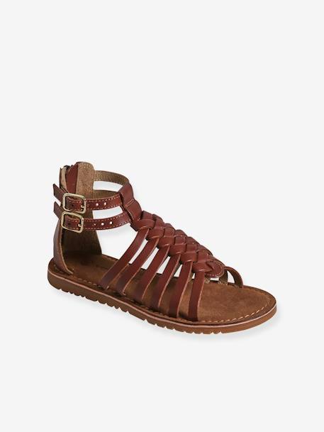 Sandales esprit spartiates cuir enfant marron - vertbaudet enfant 