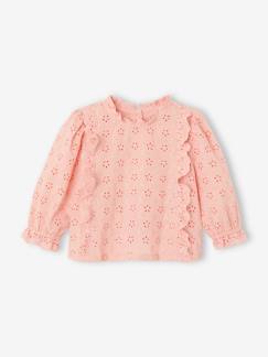 Baby-Overhemd, blouse-Meisjesblouse met ruches van Engels borduurwerk