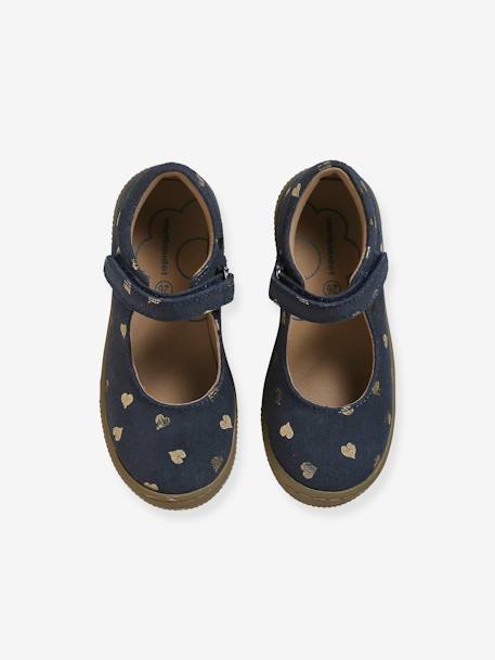 Leren kinderschoentjes met enkelbandje kleutercollectie blauw, bedrukt - vertbaudet enfant 