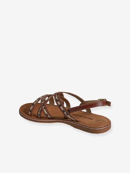 Sandales brides croisées cuir junior marron imprimé - vertbaudet enfant 
