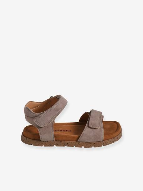Leren kindersandalen met klittenband kaki+marineblauw+zandbeige - vertbaudet enfant 