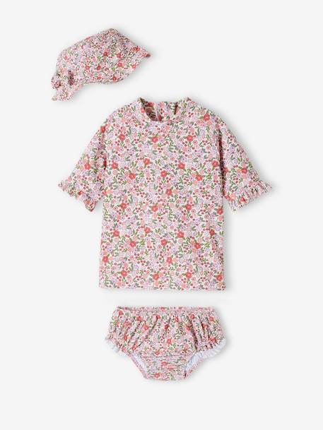 Ensemble de bain T-shirt anti UV + culotte + bob bébé fille rose - vertbaudet enfant 