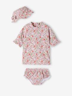 Baby-Badpak, strandaccessoires-Zwemset met UV-bescherming voor meisjesbaby + T-shirt + broekje + hoedje