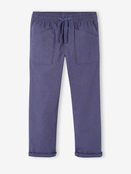 Pantalon large charpentier en coton/lin facile à enfiler garçon bleu ardoise - vertbaudet enfant 