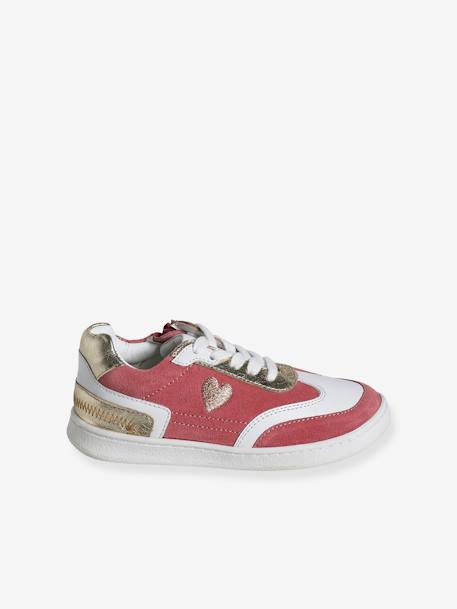 Leren sneakers voor meisjes, kleutercollectie veel roze - vertbaudet enfant 